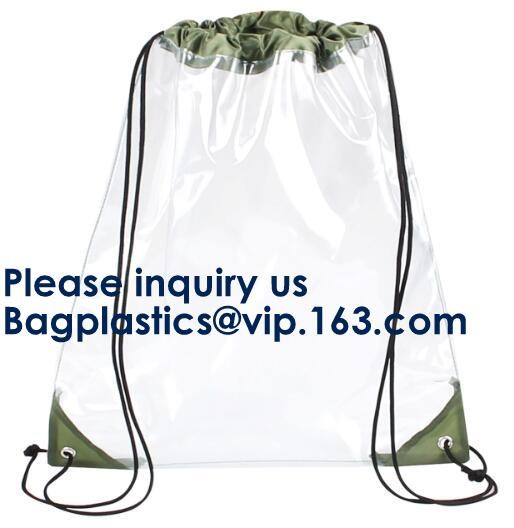 OEM Design Promotion PVC Drawstring GYM Bag,Clear PVC Drawstring Bag With Gold String Promotional Reflective Plastic PVC