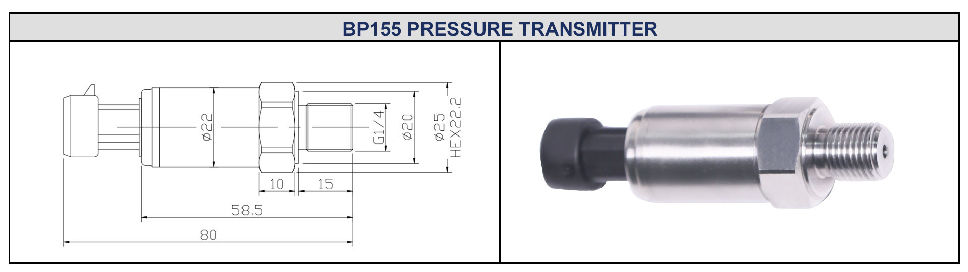 BP155 Industrial Pressure Transmitter Sensor 0.5-4.5VDC Output For HAVC Transducer