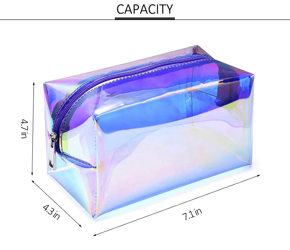 Women F Color Holographic PVC Cosmetic Travel Bag