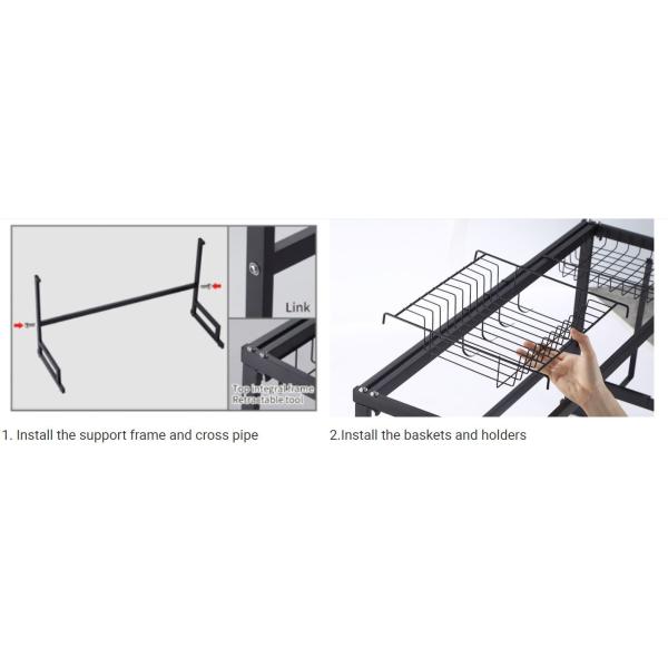 Width 850mm Kitchen Dish Rack Over Sink , Chopsticks Dish Drying Rack 515mm Height