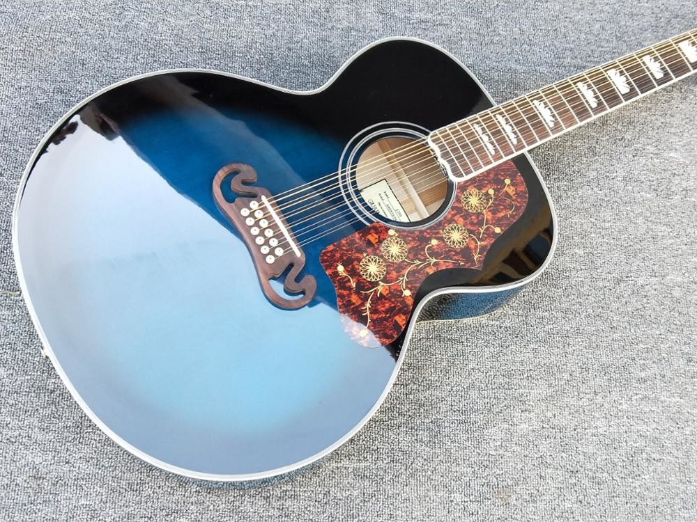 Top quality Blue clolor 12 strings J200 classical acoustic Guitar,Factory maple 43" Jumbo G200vs acoustic guitar