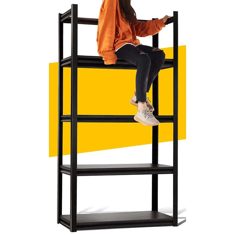 Black Metal Garage Rack 5-shelf Steel Shelves Heavy Duty Storage Shelf