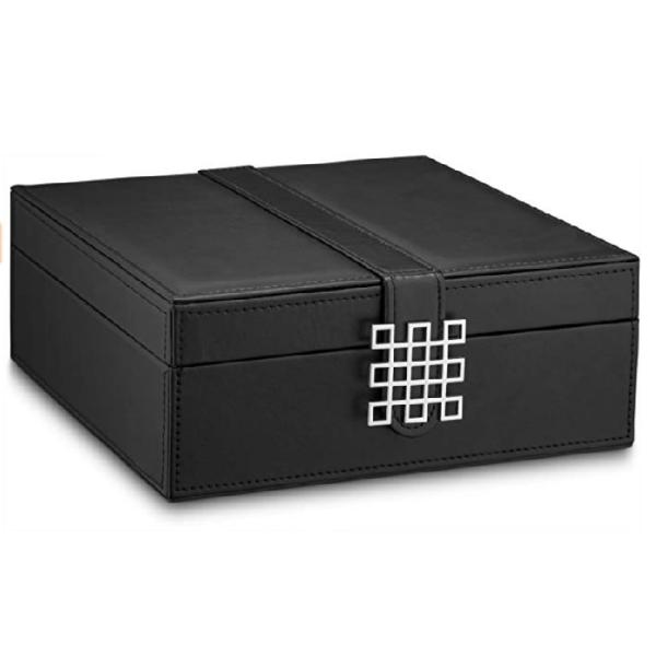 2 Layers Luxury Black Leather Cufflink Display Case , Empty Cufflink Boxes