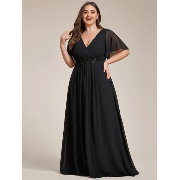 Empire Plus Size Applique Short Sleeve A-line V-neck Flutter Sleeves Invisible Zipper Burgundy Chiffon Homecoming Dress