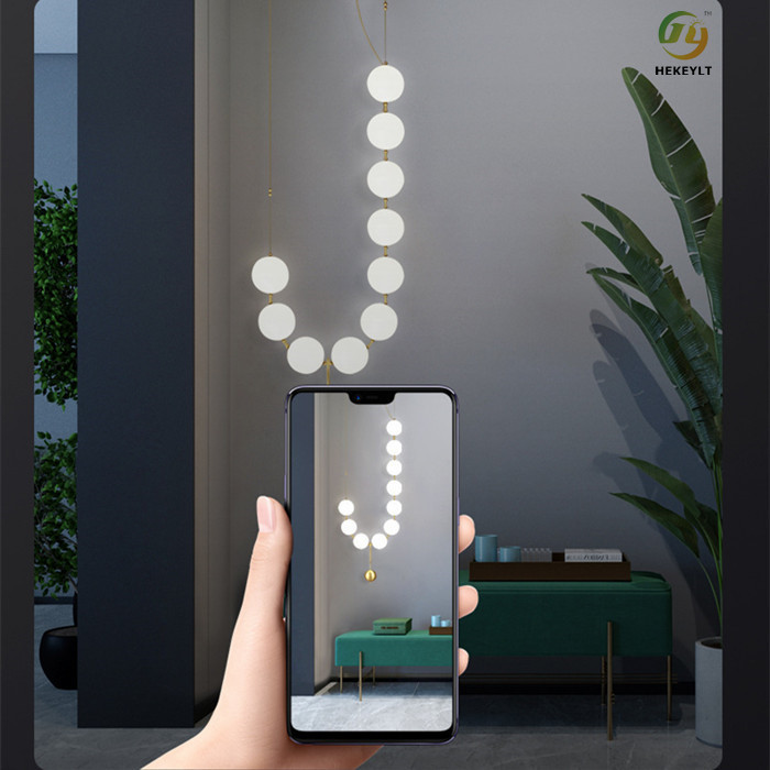 Nordic postmodern light luxury living room glass ball necklace line chandelier