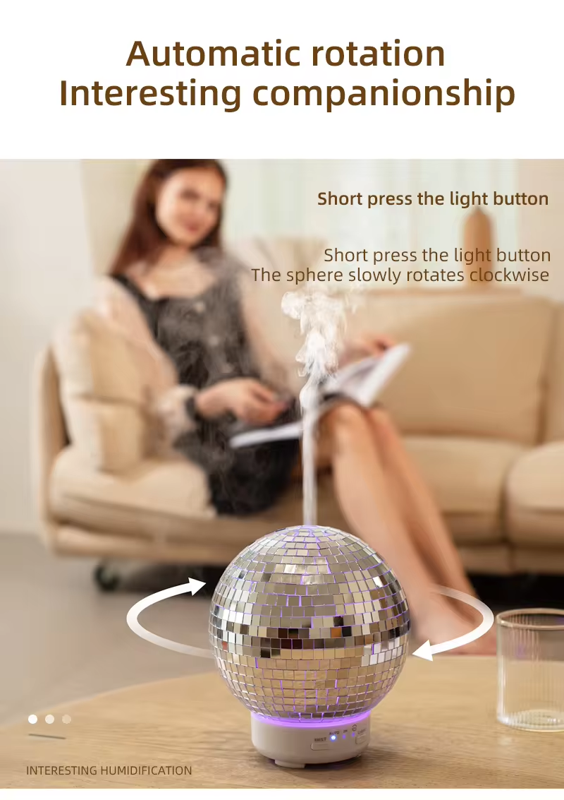 Newest Design Disco Mirror Ball 7 Color Lights Essential Oil Electric Ultrasonic Aroma Diffuser for Christmas Decorations