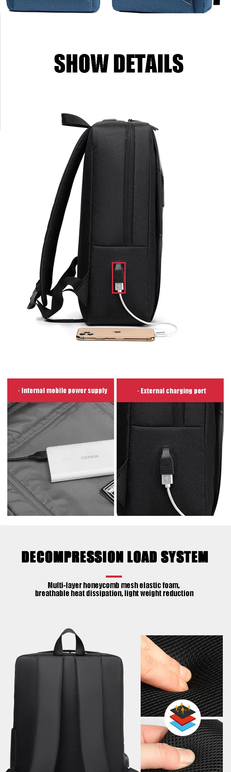 Waterproof School Computer Bags Durable Men Business Travel Slim Laptop Backpacks with USB Charging Port