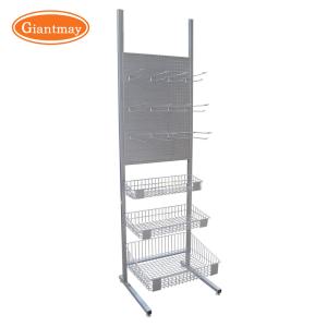China Exhibition Display Stand with Baskets and Hooks Metal Racks on sale