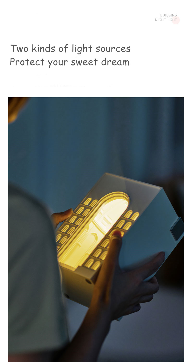 Building Shape Home Decoration Rechargeable Sleeping Night Lamp With 3 Level Brightness