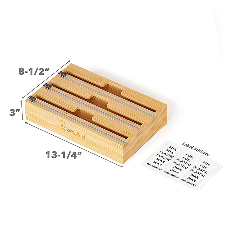 Multifunctional Rectangle Bamboo Plastic Wrap Dispenser Wall Mount for Your Kitchen