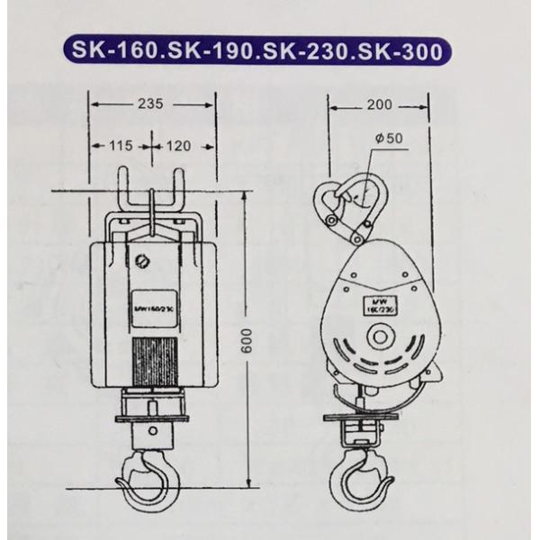 Light Weight Small Electric Chain Hoist , Rated Load 80kg Fast Speed 32m/Min