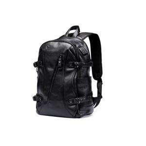 Durable Black Leather Business Casual Backpack Waterproof With USB Charging