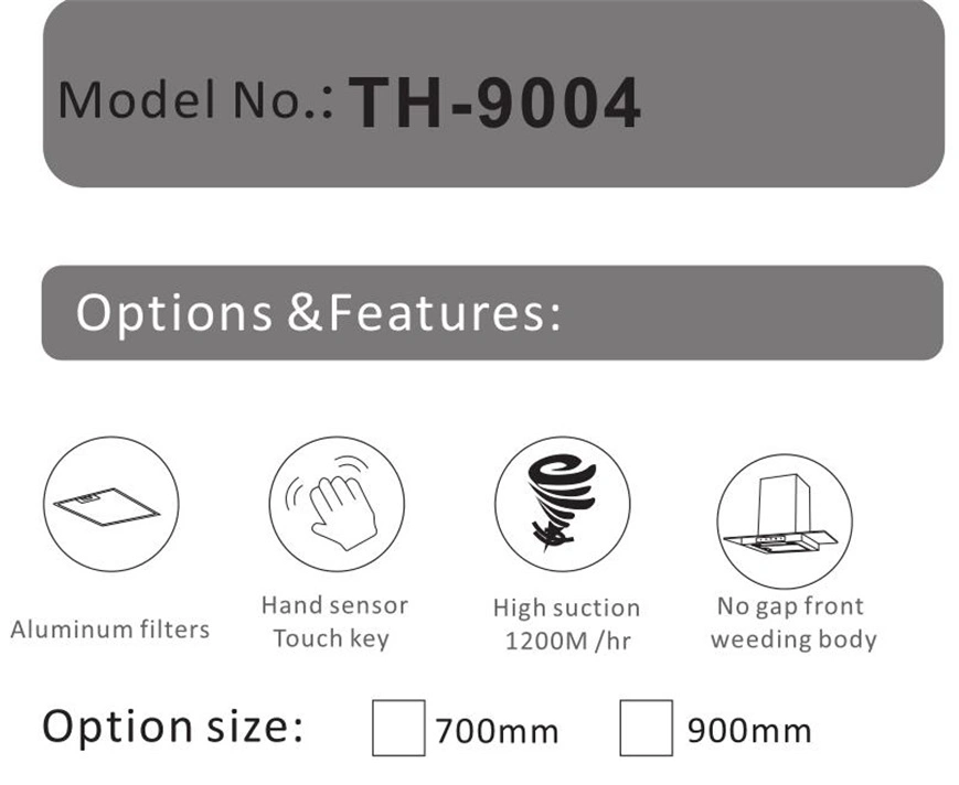 Kitchen Large Suction Top Side High Quality Tempered Glass Range Hood Th-9004