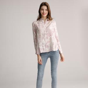 Quality Pink Floral Casual Linen Clothing Open Neck Back Yoke M L Xxxl Size Tops wholesale