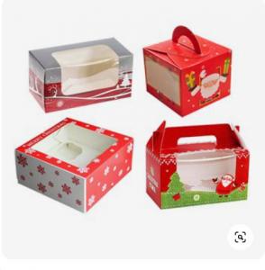 Quality ISO9001 Offset Printing Transparent Window Christmas Cake Box With Handle wholesale