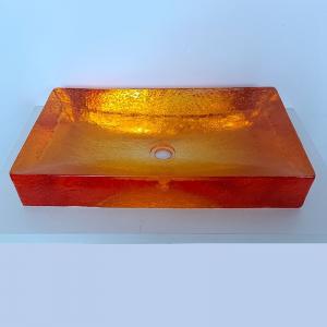Quality Amber Color Glazed Glass Wash Basin Tap Hole Free Glass Vessel Sinks wholesale