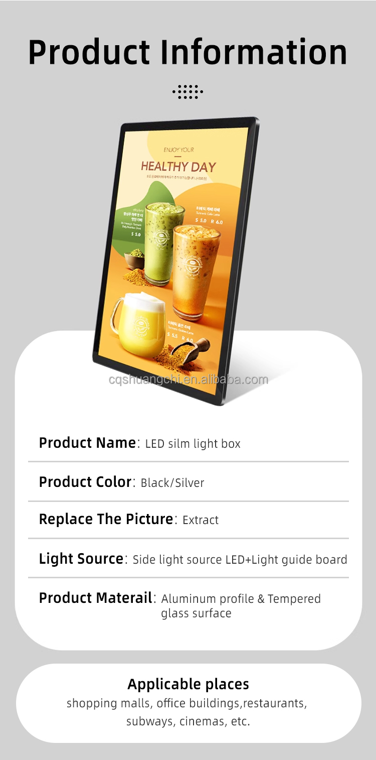Ultra Thin Slim Glass Lightbox for Wall Mounted Digital Poster Supermarket Advertising