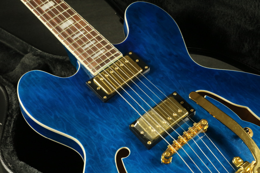 High Quality blue quilted maple top fretboard binding 6string hollow body 335 345 325 hollow guitar Guitar