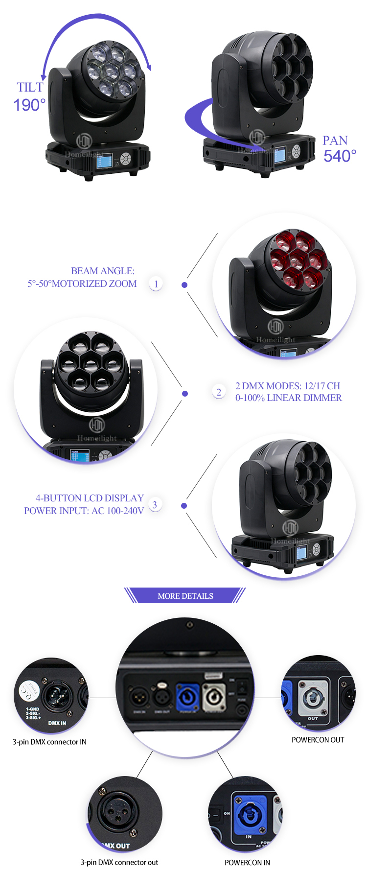 7*40W LED Zoom Beam Wash Moving Head Light for Bar Night Club Event Church Castle