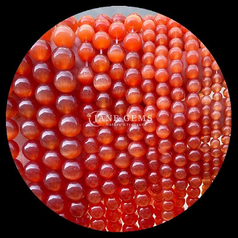 Red Blue Purple Colorful Bead Round Shape Cat Eye Loose Bead Strands for Healing Energy and Gift Giving