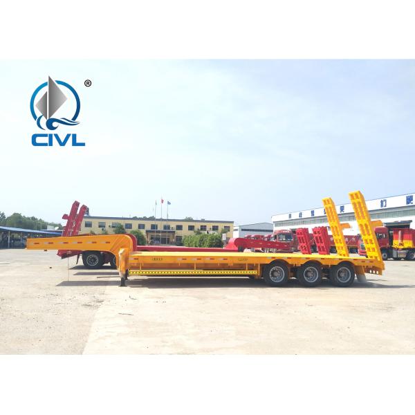 50 Tons Low Bed Semi Trailer , 3 Axles Flat Low Flatbed Trailer Manual Transmission