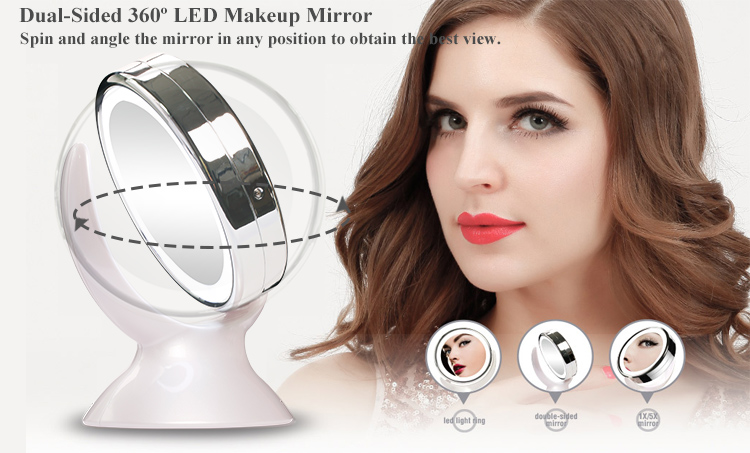 1x 5x Magnifier LED Makeup Mirror Round Double Side Battery Operated