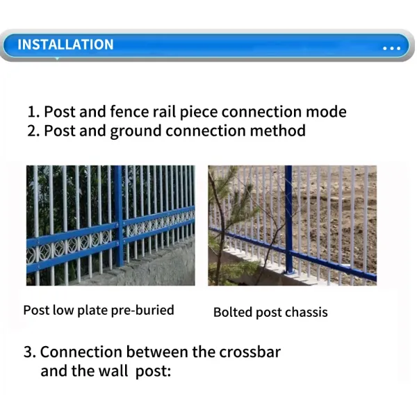 Galvanized Steel Picket Fence Wrought Black Iron Fence Garden Use