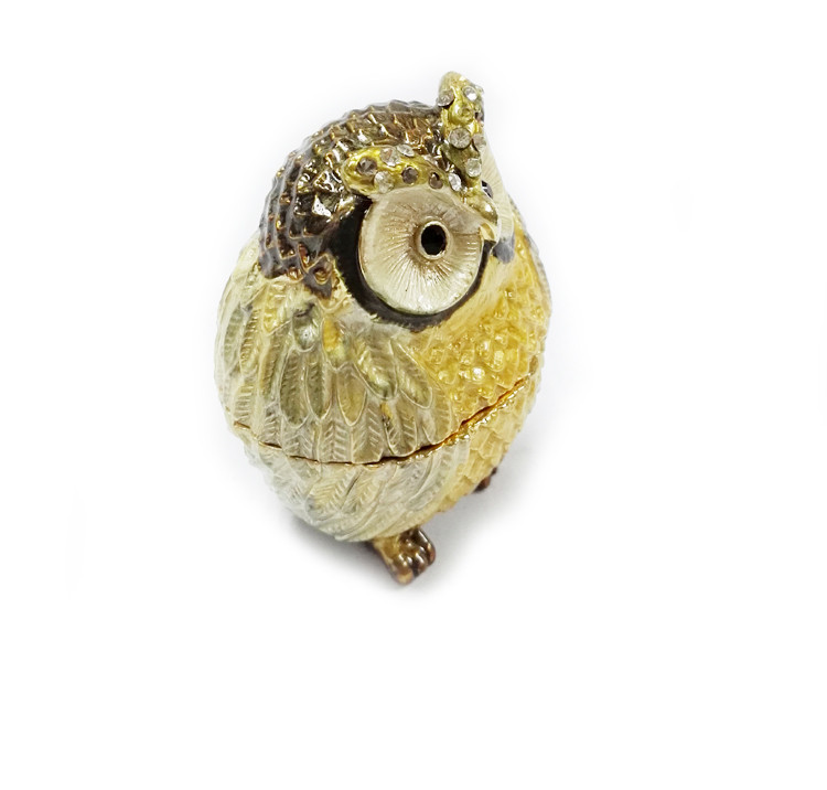 Alloy metal owl shape with rhinestone Mini Owl antique jewelry box