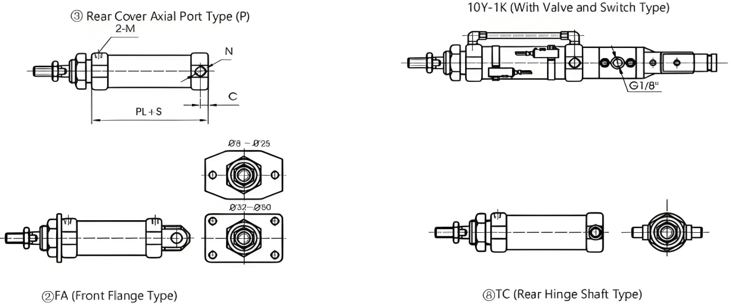 10Y-1 mini Stainless steel air cylinder with valve and switch design 10bar
