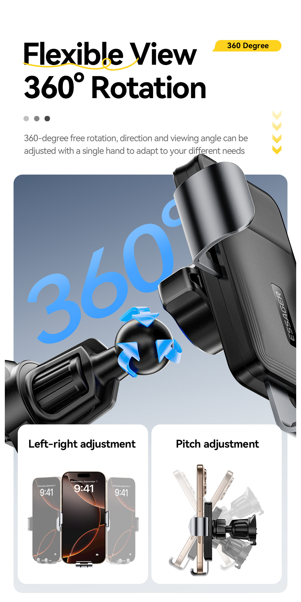 ESSAGER ES-ZJ32 360 Rotating Air Vent Car Mount Mobile Phone Holder Stand