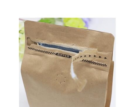 Side gusset flat bottom k paper food bag with zipper, stand up square bottom kraft paper nuts packaging bag