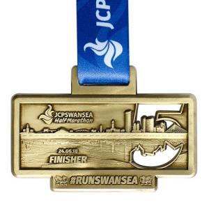 Quality Blue Ribbon Rectangle Gold Engraved Zinc Alloy Custom Medals wholesale