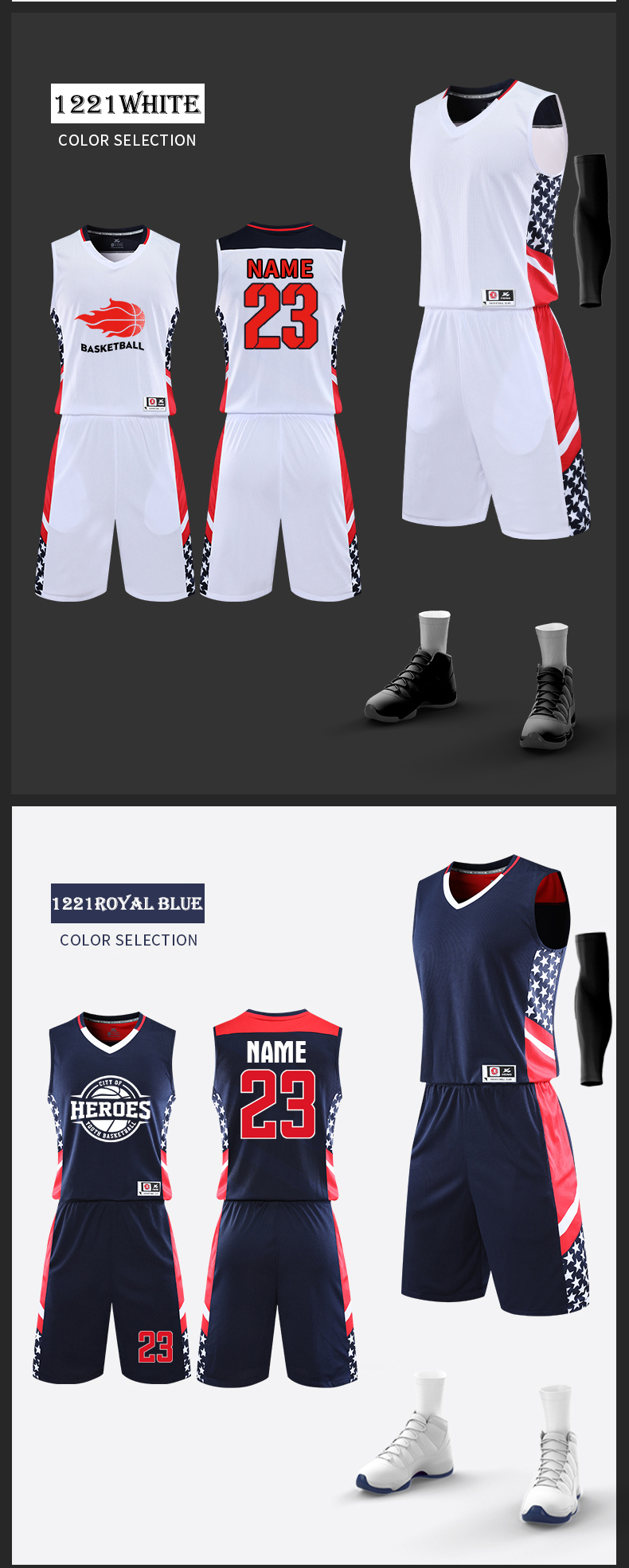 Basketball suit men's jersey custom design printed logo College sports training team uniform children's competition clothing