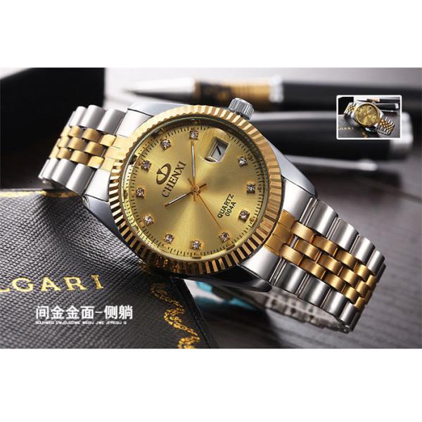 Imitation Diamond Rhinestone Watch Gold Plated Stainless Steel Strap Quartz Movt Man Watch