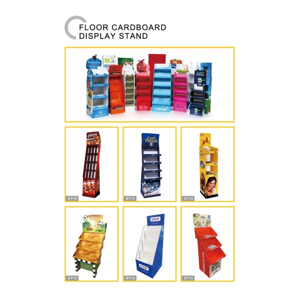 Flooring Recyclable Knock Down Shelves Displaying Corrugated Board Cardboard Floor Display Stand For Stationery, Skin Care, Outdoor Accessories Items