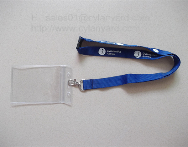 Personalized printed logo polyester lanyard with vinyl badge sleeve holder,