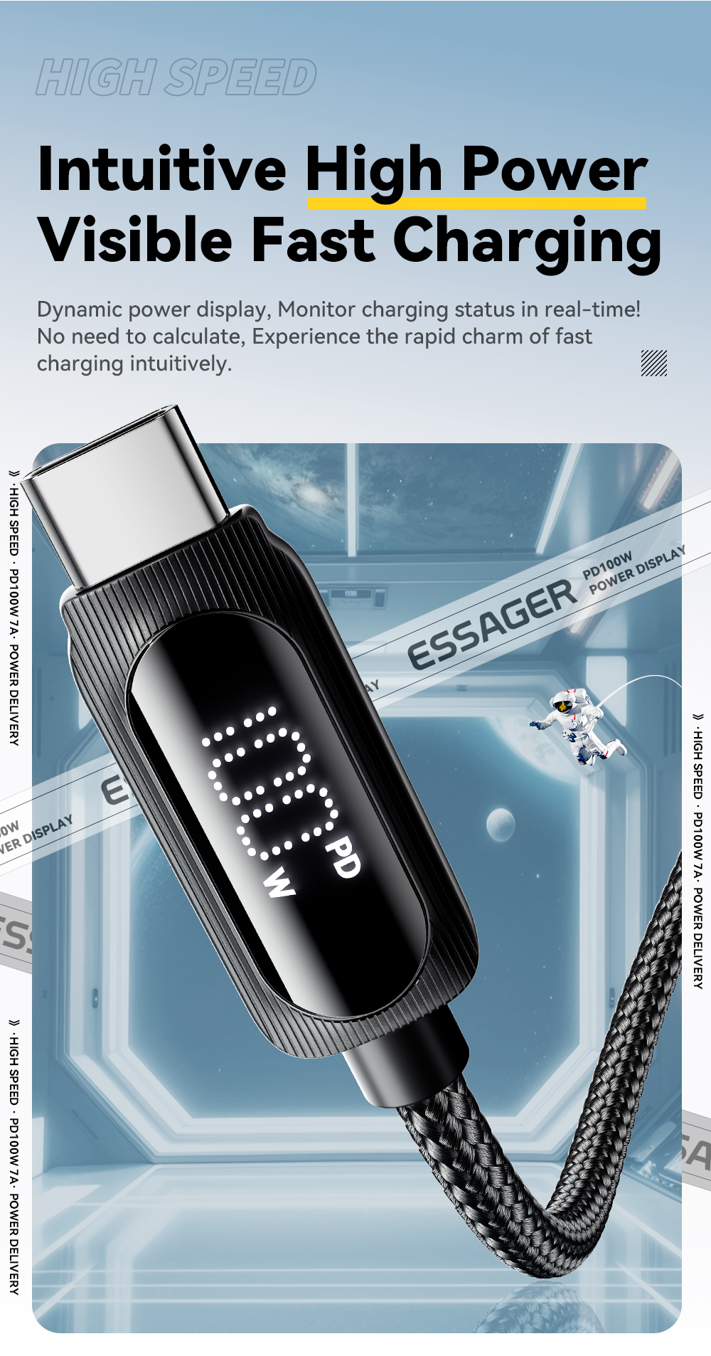 Cotton Yarn USB A To Type C Cable 100W ESSAGER ES-X57 Series