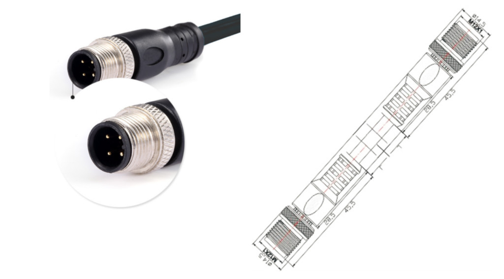 M12 Connector a Code 4 Pin Shielded Cable Waterproof IP67 M12 4pin Straight Male Female Connector Molded Cable