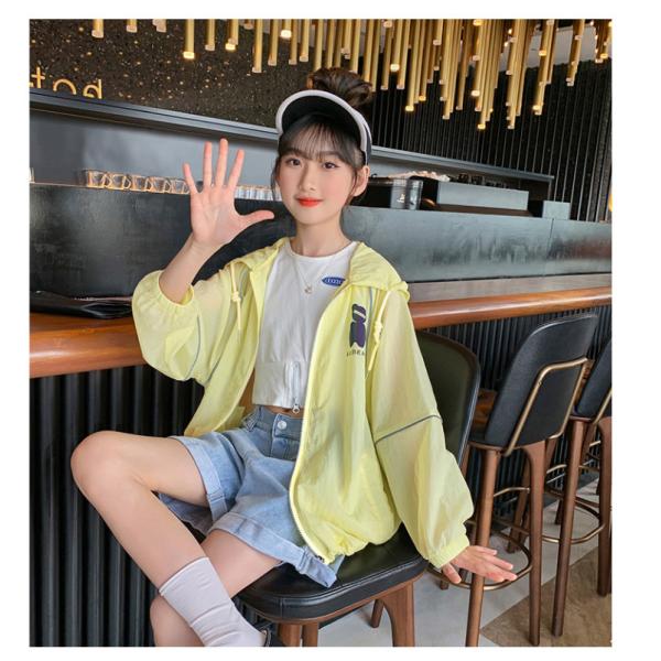 Summer sun-protective clothing for children, light, breathable and UV resistant, summer hooded skin clothing for girls