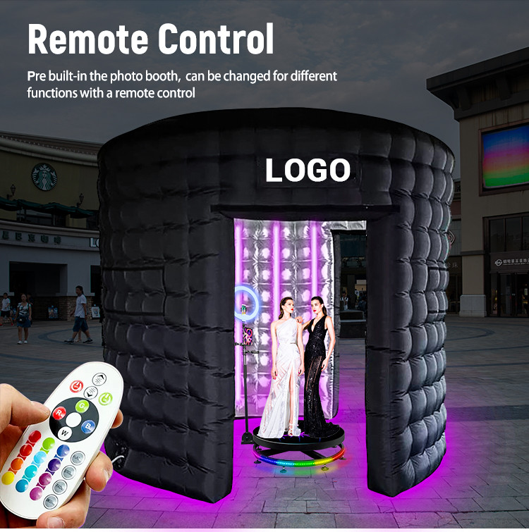 360 Led Photo Booth Enclosure Black Cube Led Inflatable Photo Booth With 2 LED Light