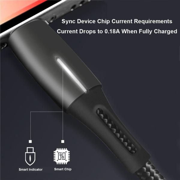 18W Nylon Braided Fast Charger Cable Breathe Light USB Data Transfer