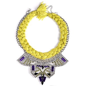 Manual weaving latest necklace colorful cloth ball pendant necklace fancy cheap necklace