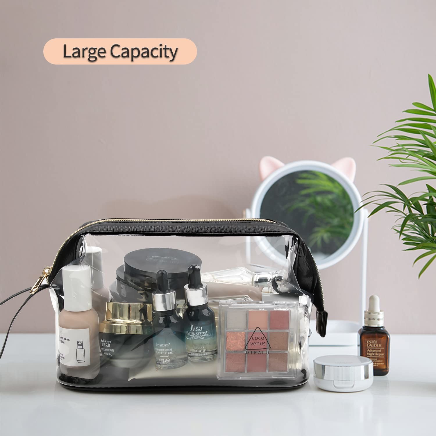 Large Travel Cosmetic Bag Waterproof Transparent Big Makeup Bags Pouch with Zipper, Clear Toiletry Bag for Women