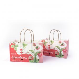 China Wet Strength Paper Handle Bags , Compostable Paper Bag For Fruits With Air Hole on sale