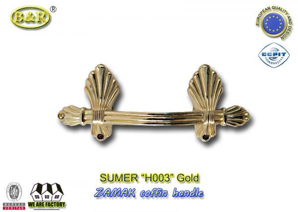Cheap European style zamak metal casket handle fitting H003 size 22.5*10.5cm color gold zinc alloy handle for sale