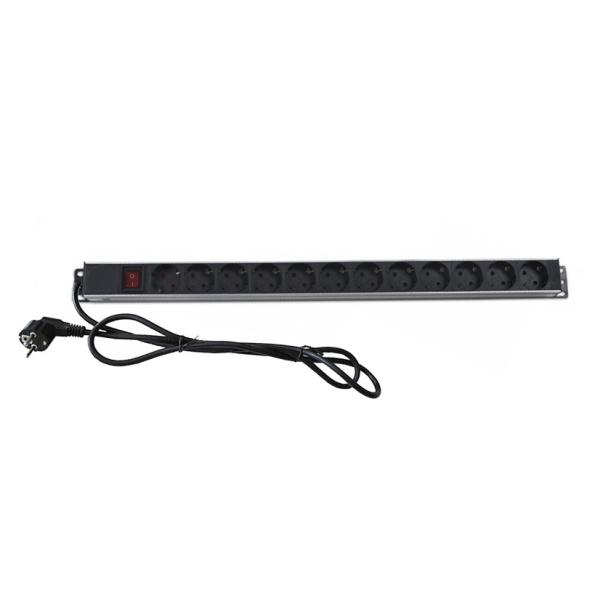 Vertical Aluminum 12ways Europe Germany PDU Black 19Inch Horizontal 6ways 8outlets Schuko Germany Type Power Distribution Unit IT Network Cabinet
