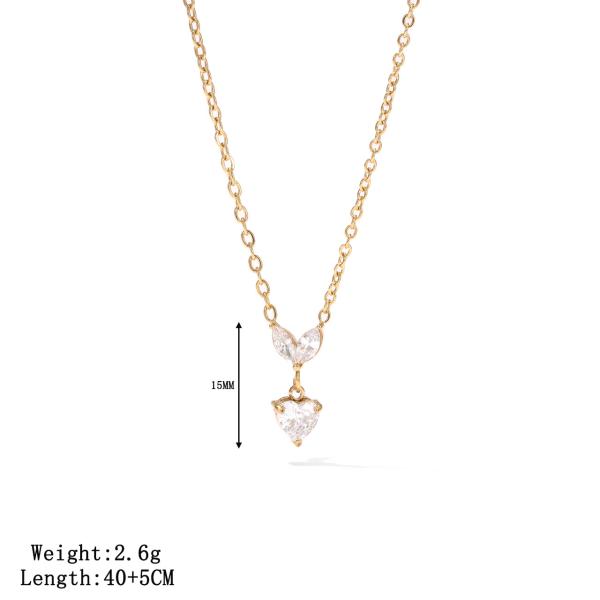 Elegant Stainless Steel Necklace with Heart and Marquise Zircon Pendant Retail for MOQ 2 Pieces