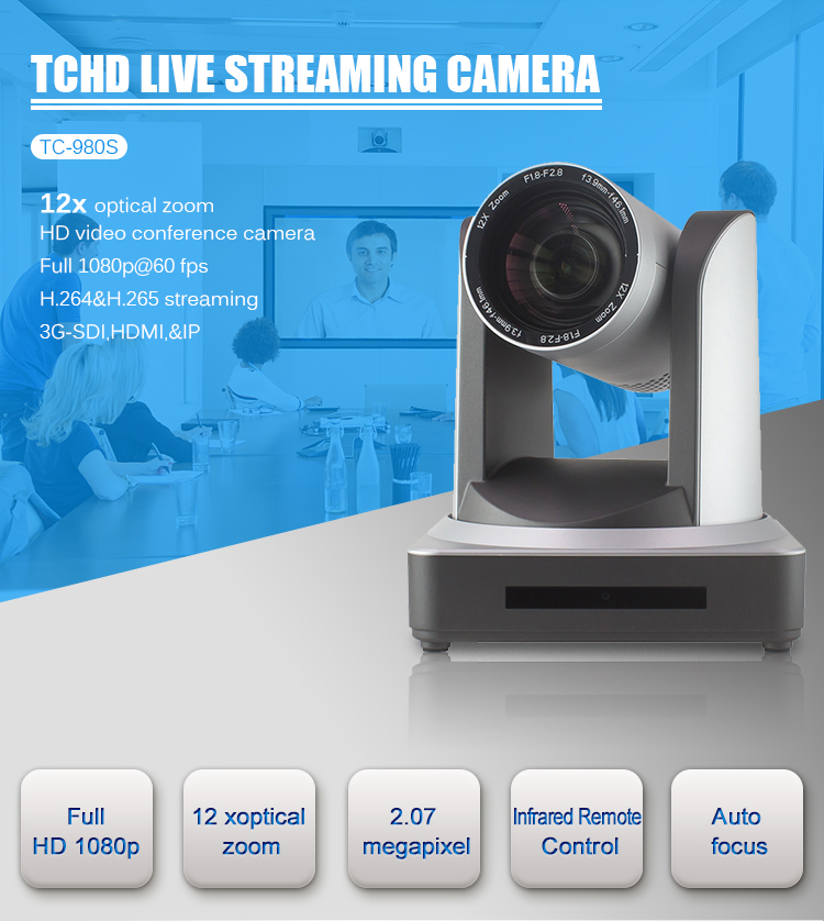 PTZ Video Conference Camera with 12x Zoom and SDI Output for Network Conference System