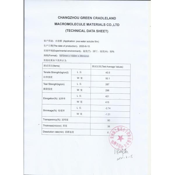 Artificial Marble PVOH Water Soluble Release Film 1840mmx1000mmx30micron