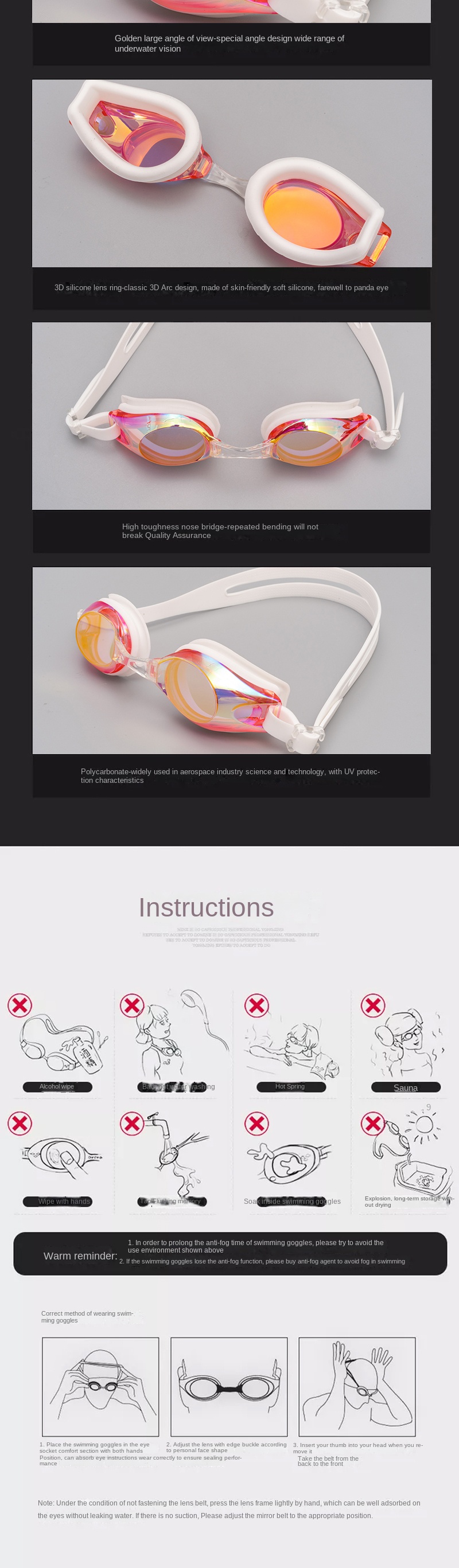 Customersized Fog Proof Swim Goggles Black Swimming Goggles With Pc Lens
